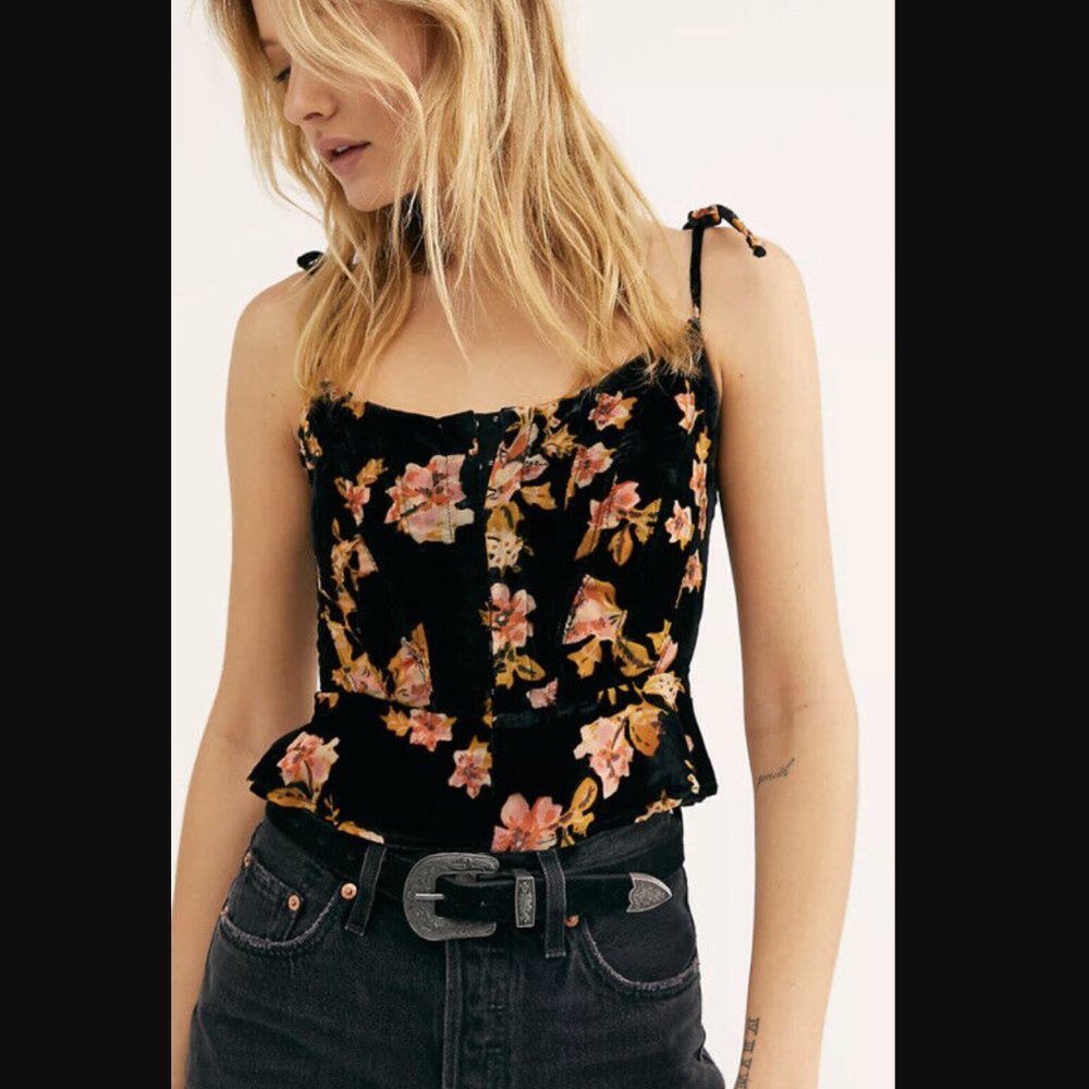 Free People velvet Floral Crop Top size L